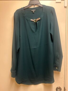 Lauren Ralph Lauren Teal Long-Sleeve Blouse with Gold Accent